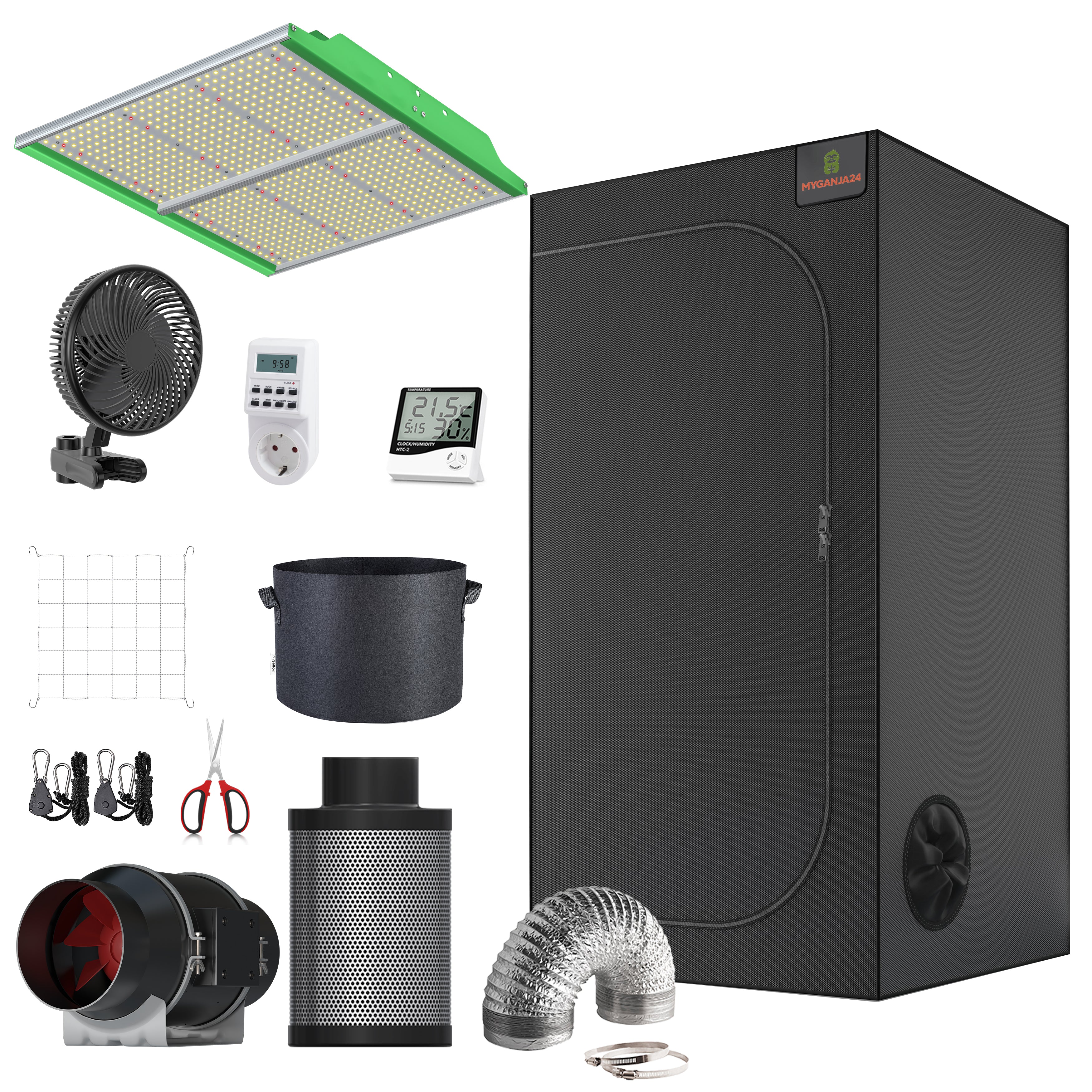 MyGanja24 Pro 200W LED Growbox Komplettset 80x80x180cm