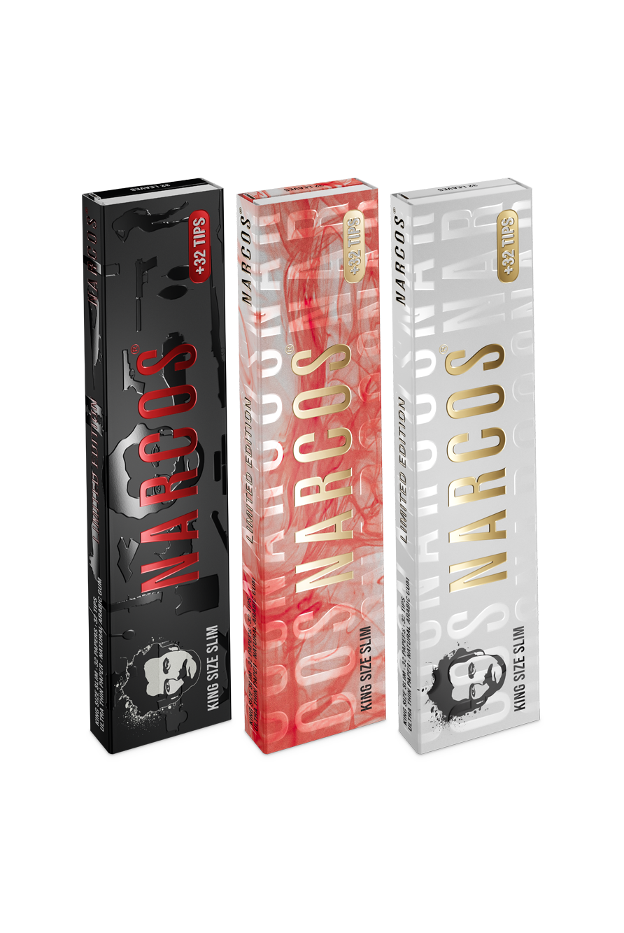 Narcos King Size slim + tips, limited edition (Display 24 pieces)