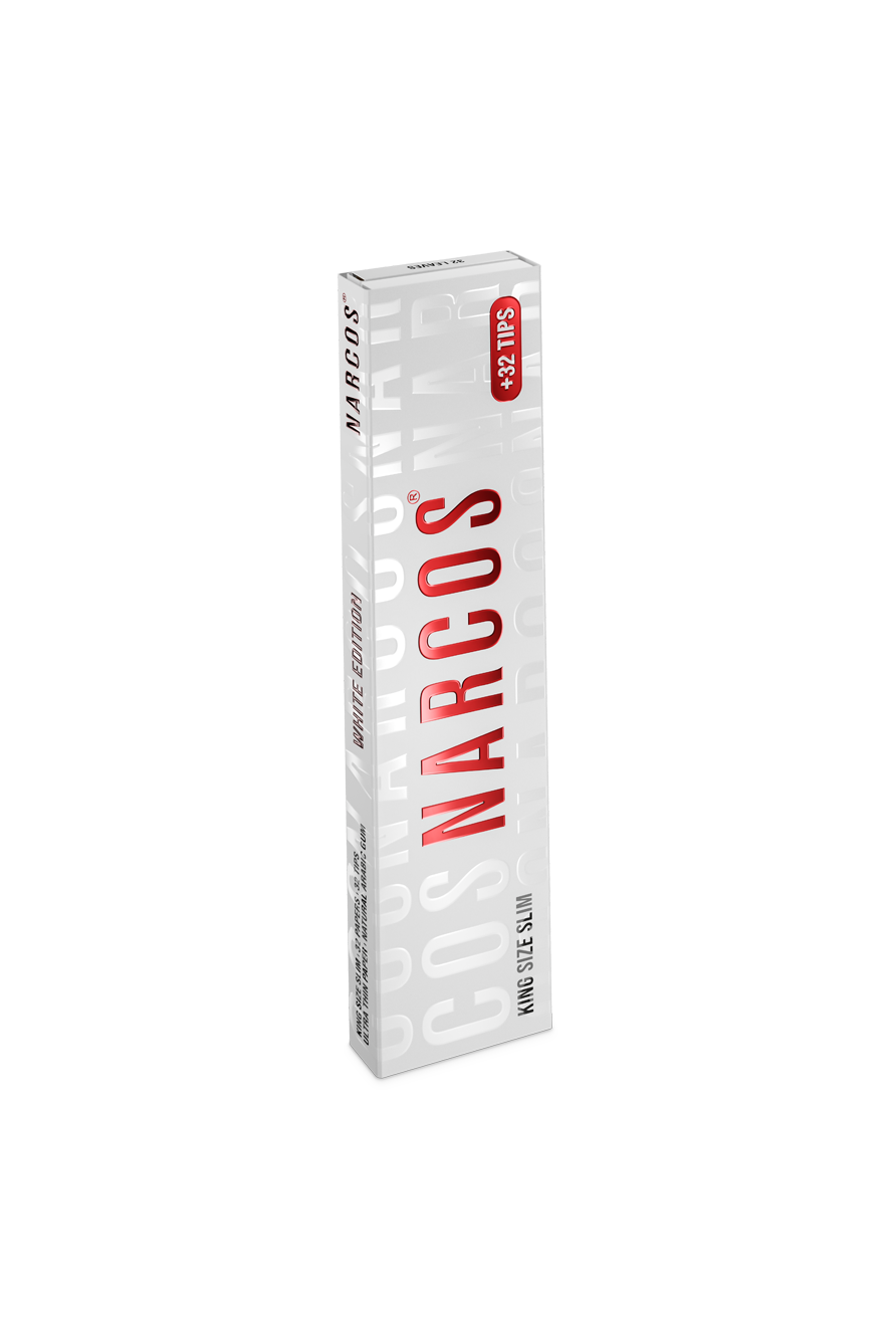 Narcos King Size slim white edition + tips (Display 24 pieces)