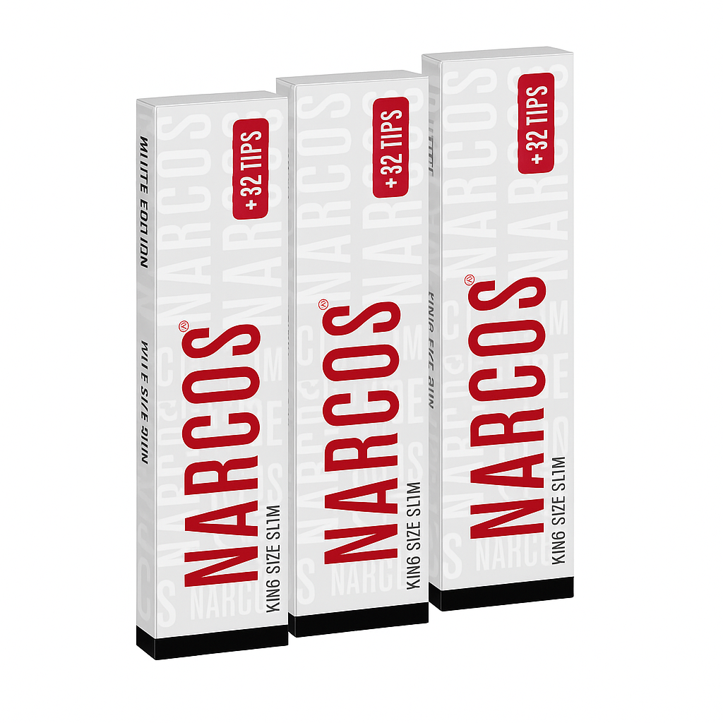 3 x Narcos King Size slim white edition + tips