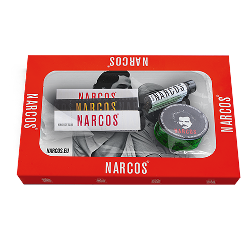 Narcos Geschenkset – Weiß Edition | Metall-Tray, Grinder, Feuerzeug, Tips & Papers