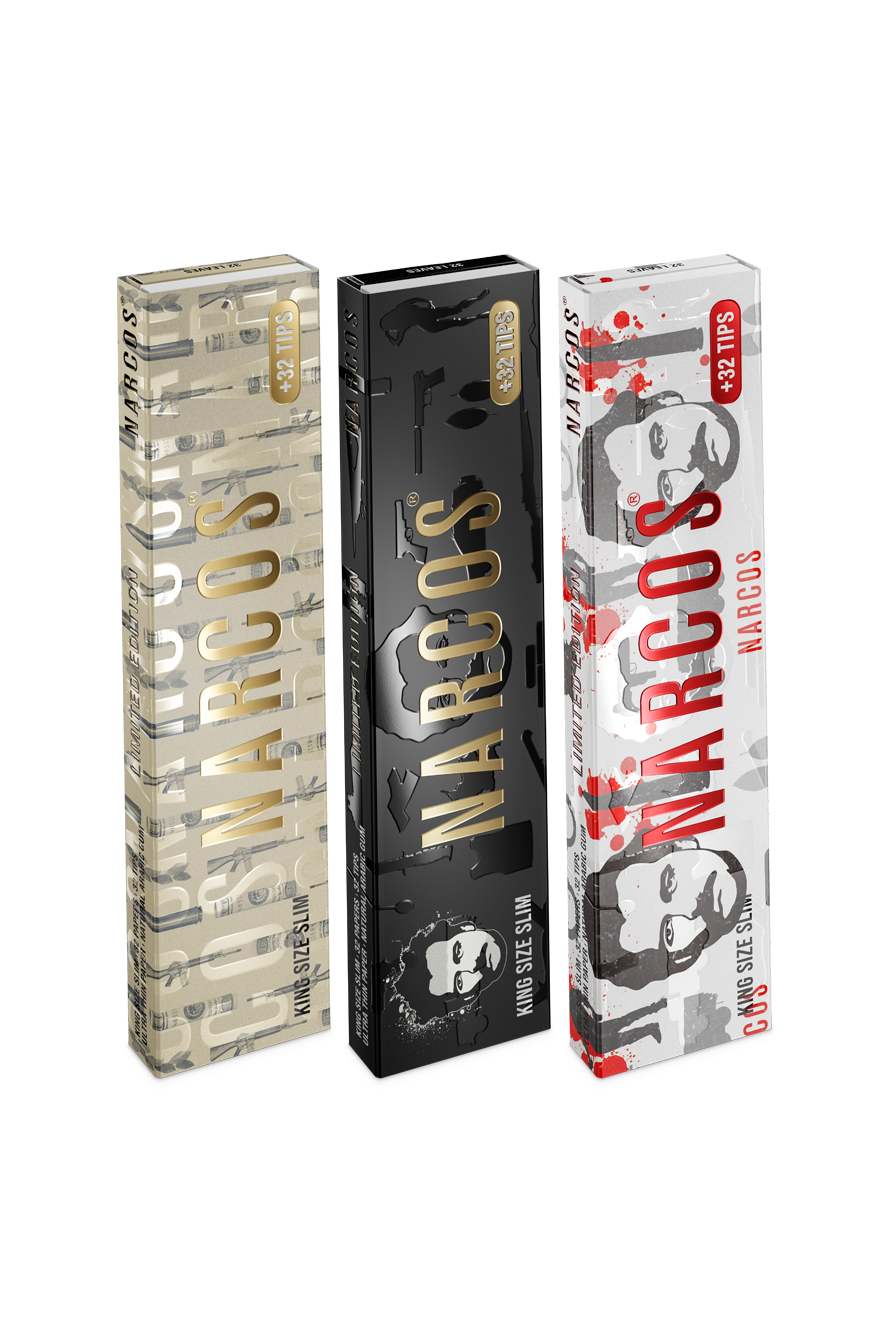 Narcos King Size slim + tips, limited edition (Display 24 pieces)