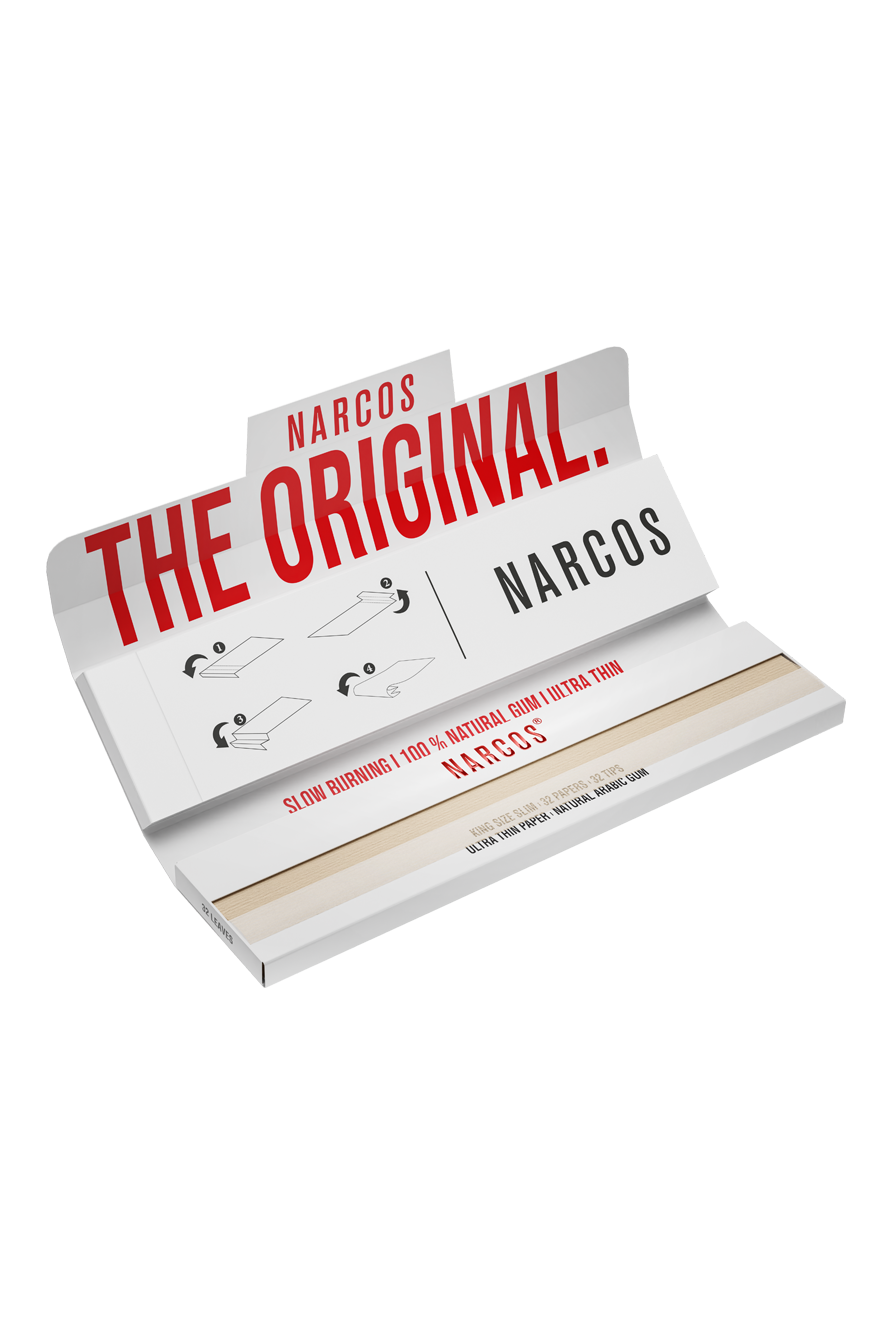 Narcos King Size slim white edition + tips (Display 24 pieces)