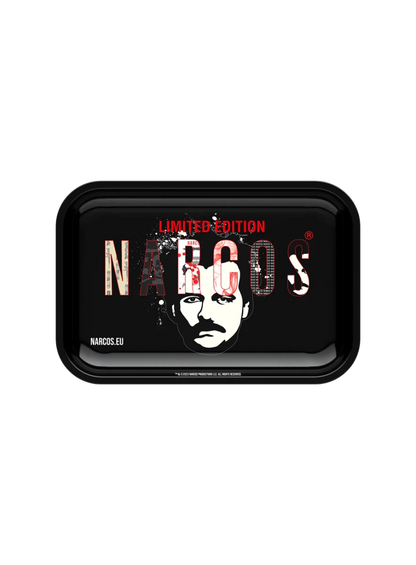 Narcos Geschenkset – Black-Tablett, Feuerzeug, Grinder, Filtertips & Papers (Weiß & Braun)