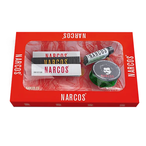 Narcos Geschenkset – Rosa Tray Edition | Grinder, Feuerzeug, Filtertips & Papers