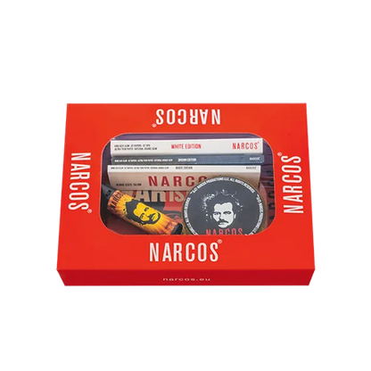 Narcos Geschenkset small– Red Edition | Metall-Tray, Grinder, Feuerzeug, Tips & Papers