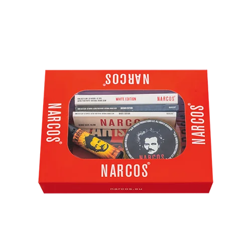 Narcos Geschenkset small– Red Edition | Metall-Tray, Grinder, Feuerzeug, Tips & Papers
