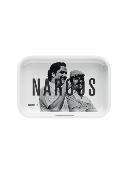 Narcos Geschenkset small– Weiß Edition | Metall-Tray, Grinder, Feuerzeug, Tips & Papers