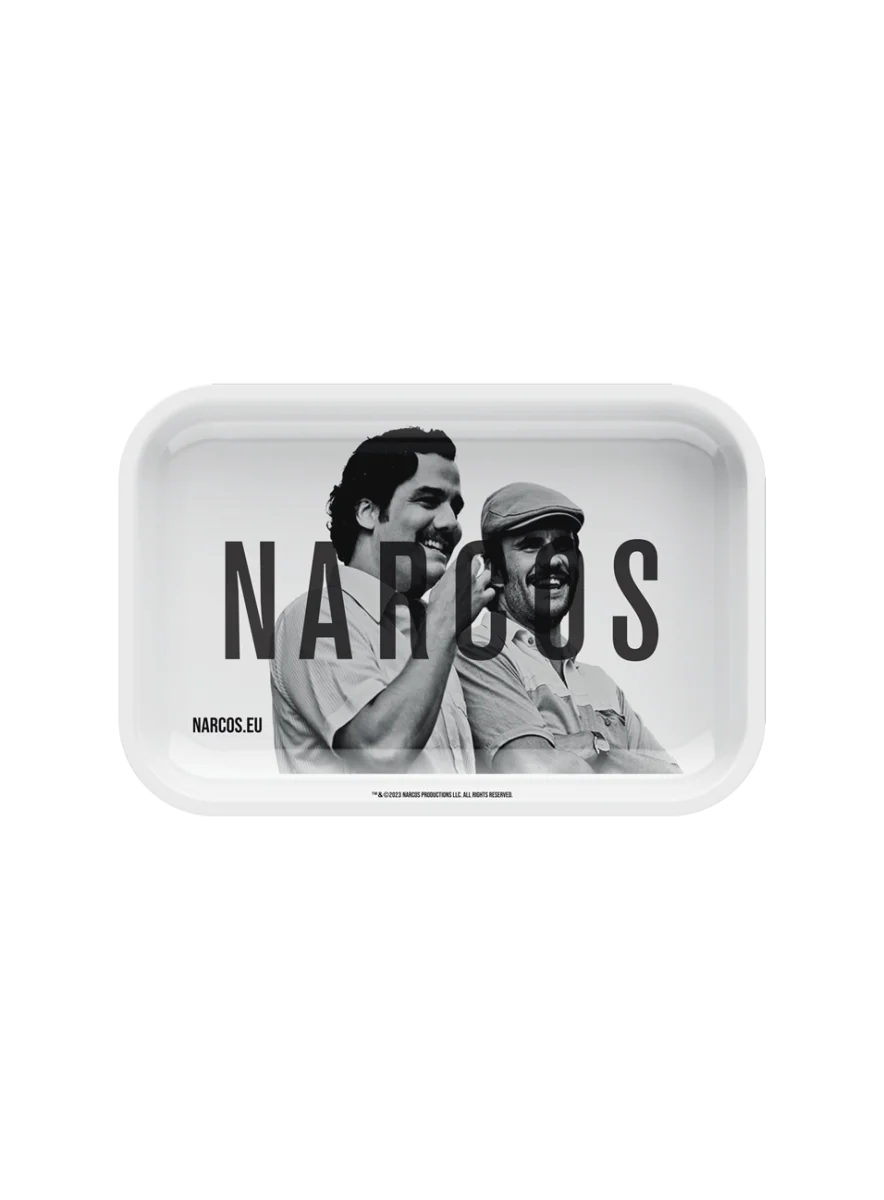 Narcos Geschenkset small– Weiß Edition | Metall-Tray, Grinder, Feuerzeug, Tips & Papers