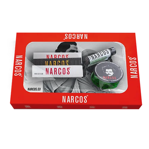 Narcos Geschenkset – Weiß Edition | Metall-Tray, Grinder, Feuerzeug, Tips & Papers